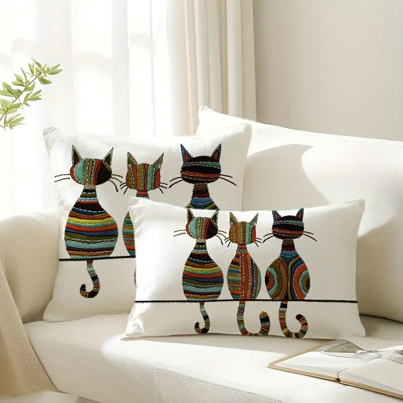 Trio of Striped Cats Pillow Cover