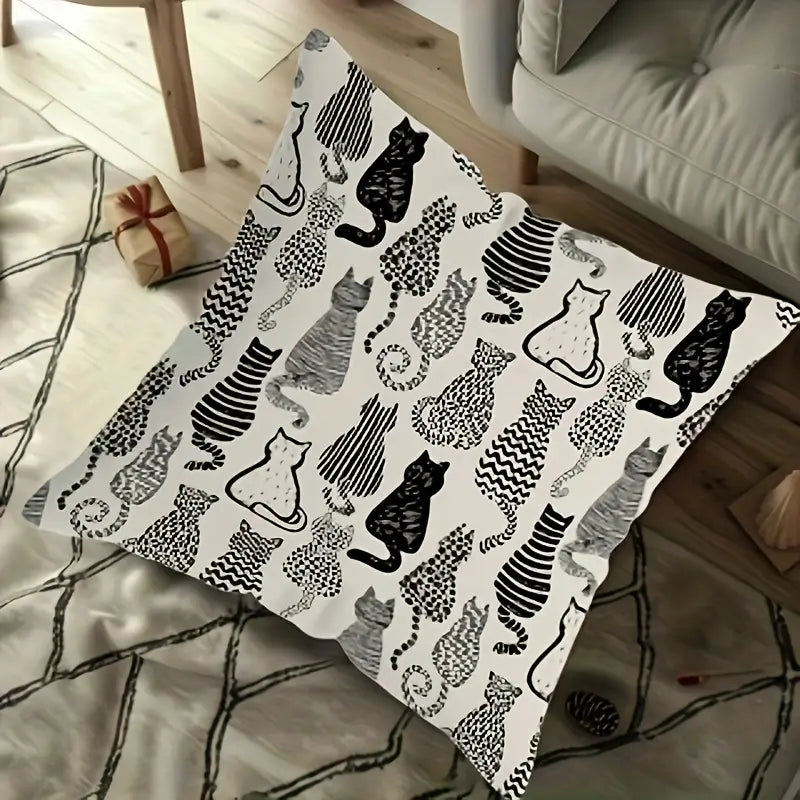 Monochrome Cat Silhouettes Pillow Cover