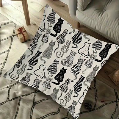 Monochrome Cat Silhouettes Pillow Cover